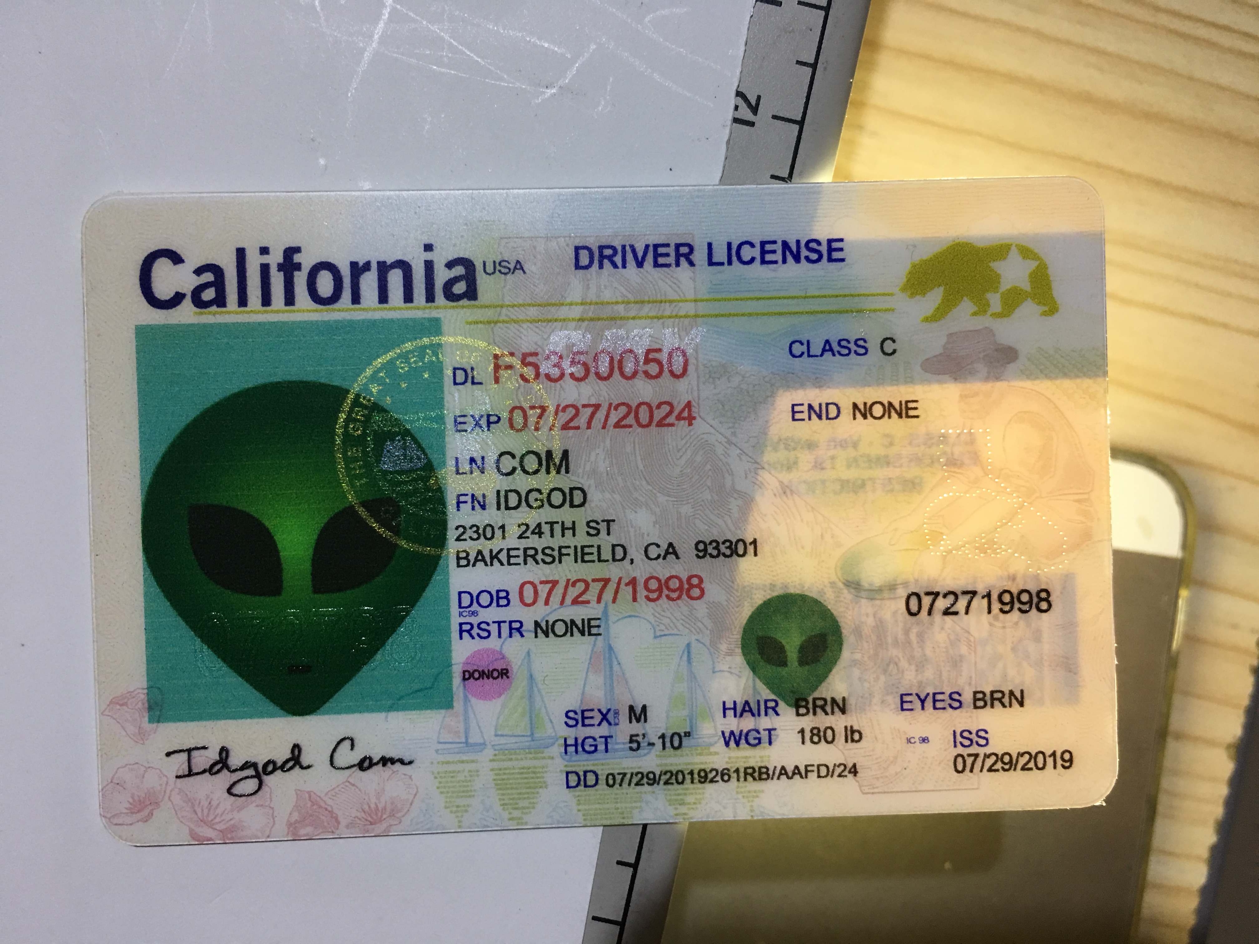 File:California fake id card driver license perforated.jpg