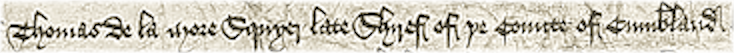 Scan des Namens und Titels von de la More aus einem zeitgenössischen Dokument