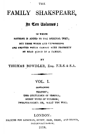 Title page of Bowdler's best-known work