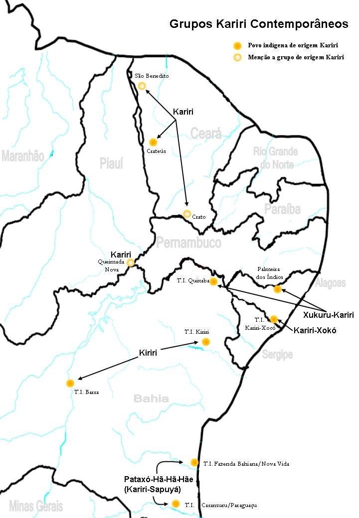 Map of traditional Kariri territory