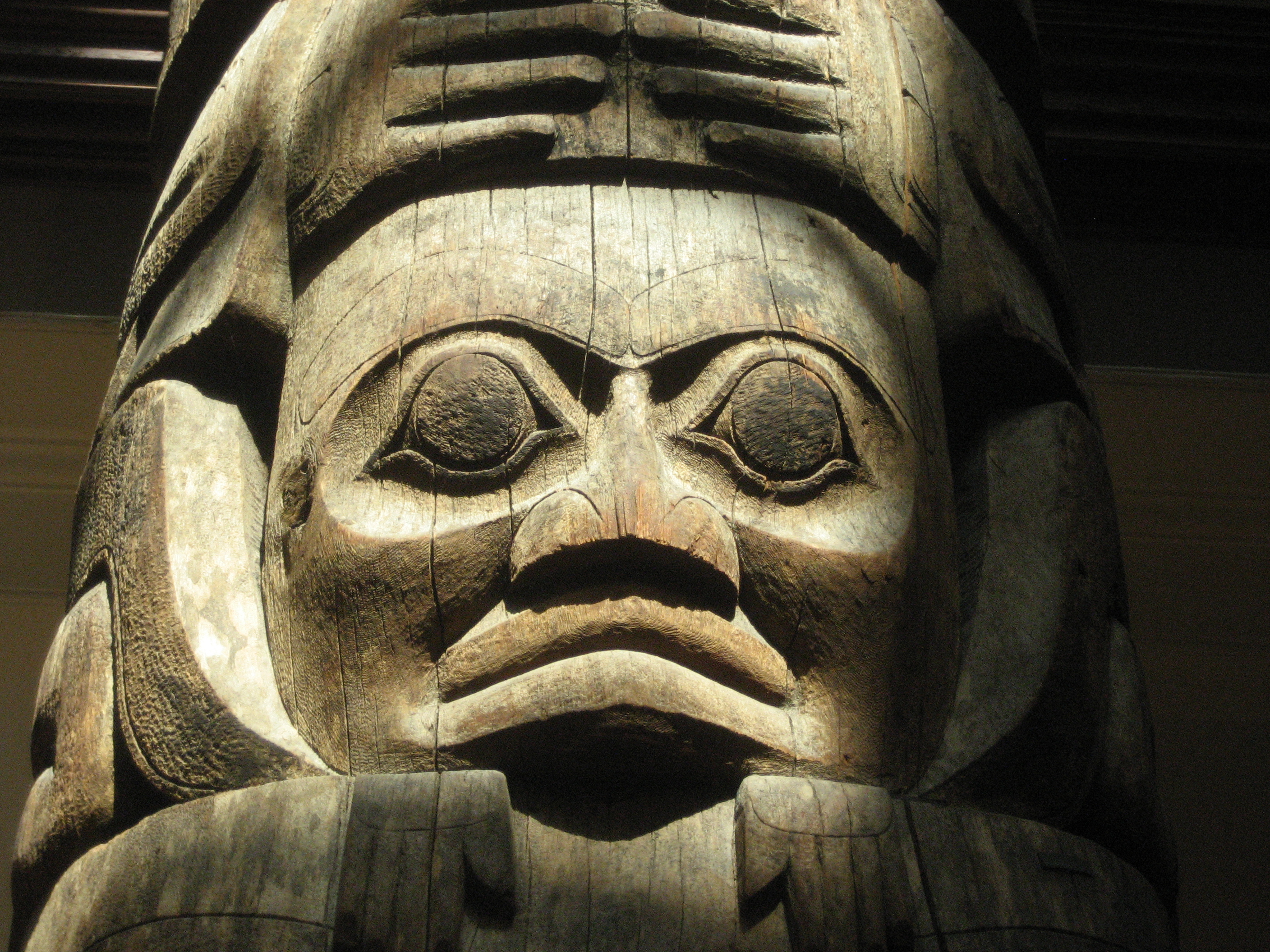 Detail of Haida totem pole from Tanu, Haida Gwaii (Museum of Archaeology and Anthropology, University of Cambridge)