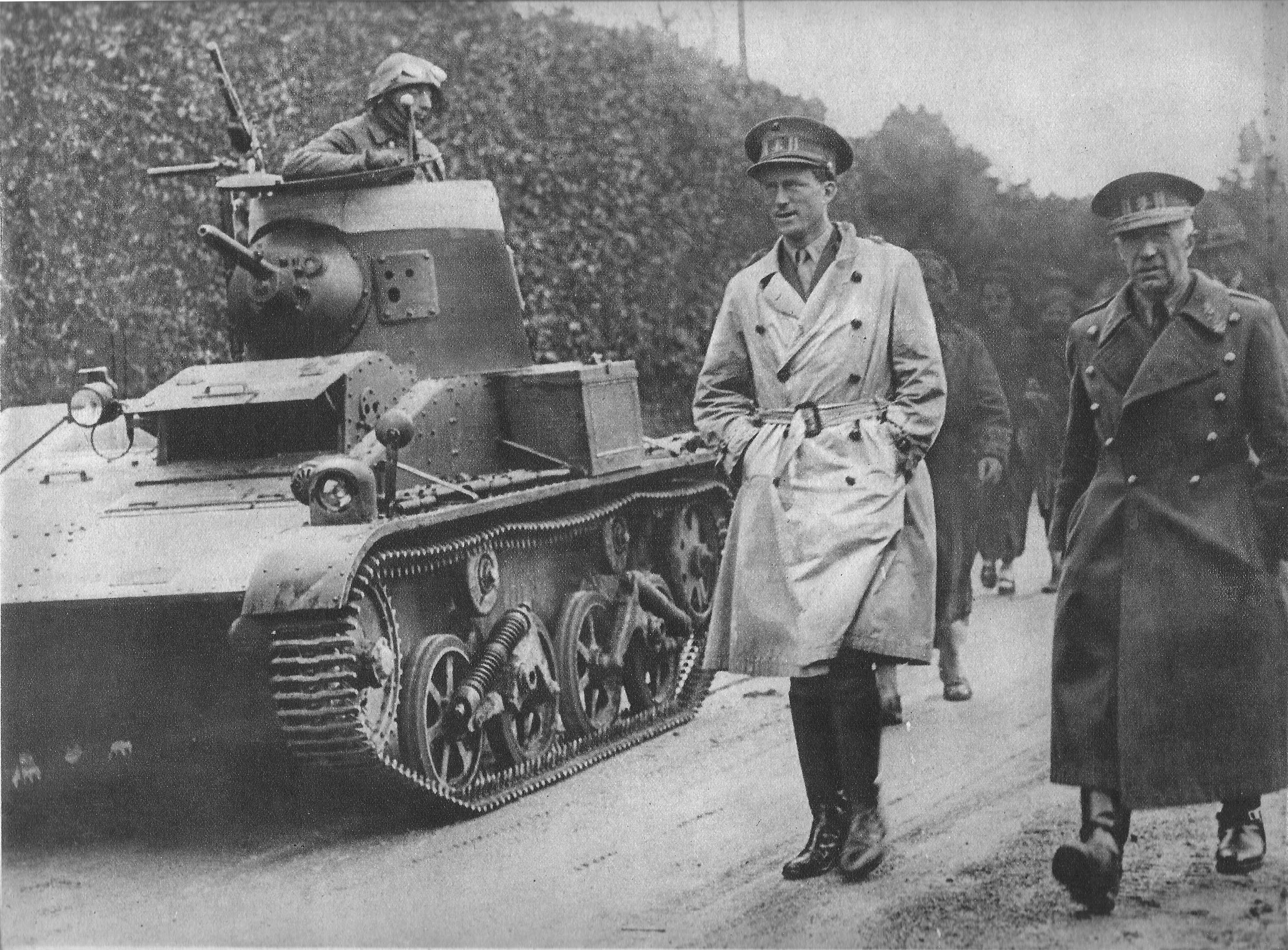 Leopold III and General Denis (right) inspect armoured vehicles. From ''[[L'Illustration