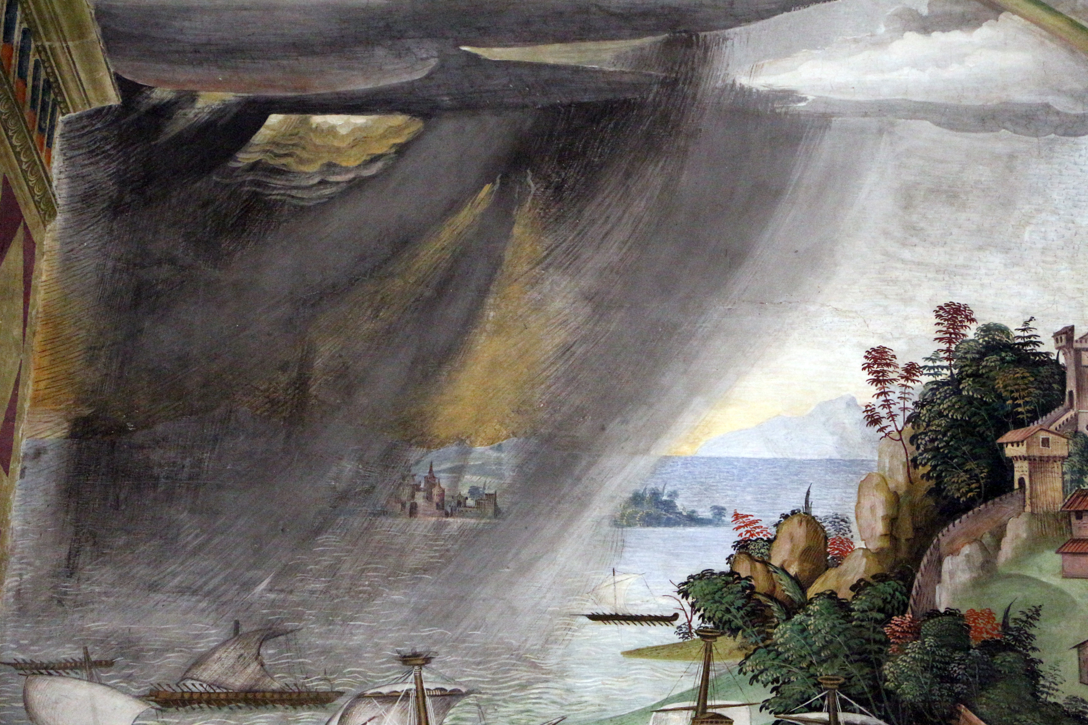 Pinturicchio, liberia piccolomini, 1502-07 circa, Enea Silvio Piccolomini parte per il concilio di Basilea 03 tempesta.JPG