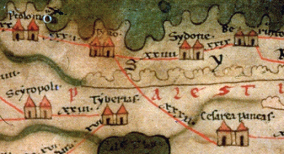 The Peutinger Table showing the location of Tyre and Sidon within the Roman Empire