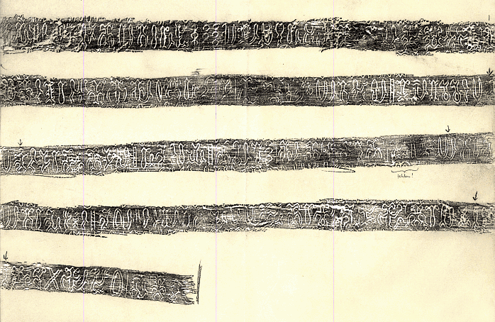 File:Rongorongo rubbing of line 1 of Santiago staff.png