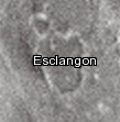 English: Esclangon lunar crater as seen from Earth with satellite craters labeled