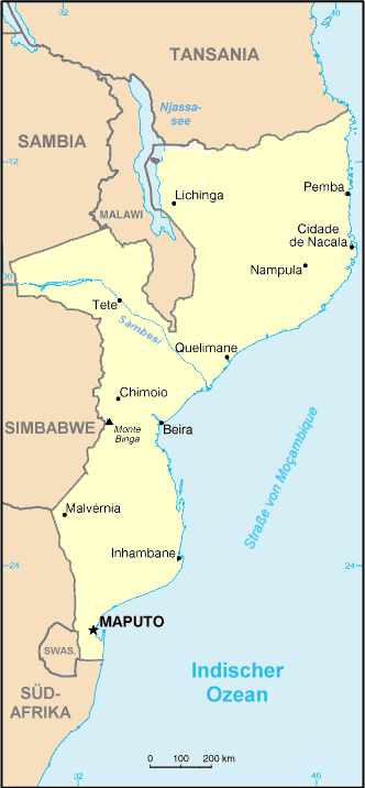 Kort af Mozambique