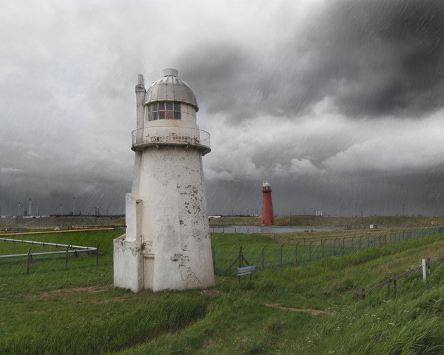 File:South Killingholme lighthouses in rain - geograph.org.uk - 475533.jpg