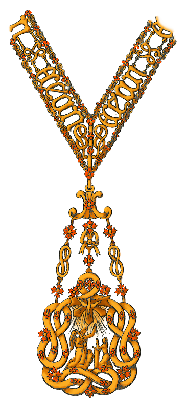 The Collar Badge of the Supreme Order of the Most Holy Annunciation, the oldest grand collar still being worn by Prince Vittorio Emanuele of Savoy.