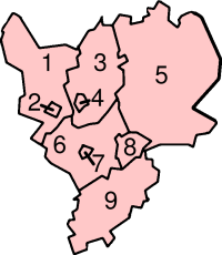 Områder i the East Midlands.