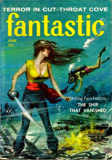 Bloch's novelette "Terror in Cut-Throat Cove" was the cover story for the June 1958 issue of Fantastic.
