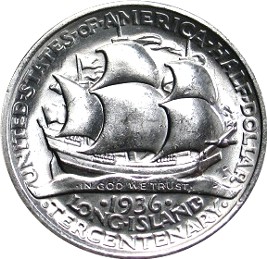 A commemorative half-dollar coin issued in 1936 for Long Island's tercentenary Long island tercentenary half dollar commemorative reverse.jpg