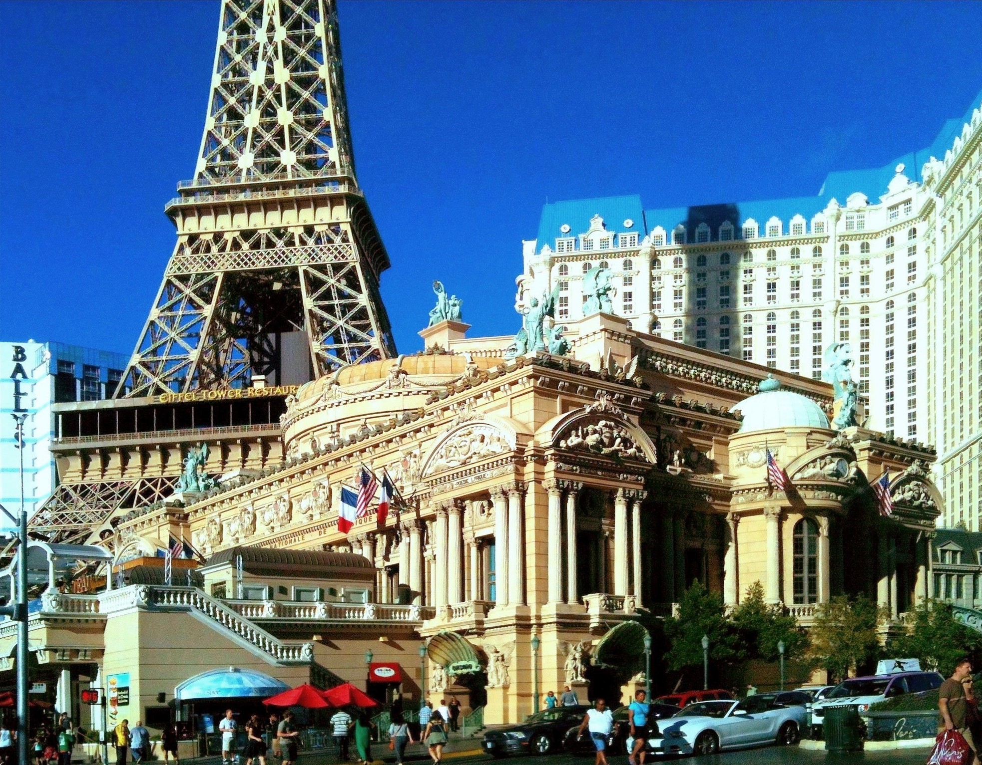 Aerial view of Paris Hotel and Casino the Strip, Las Vegas, Nevada