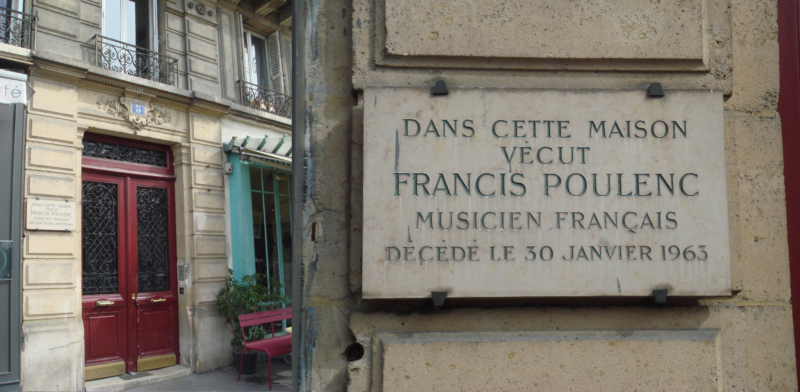 Herdenkingsplaquette voor Poulenc in [[Parijs
