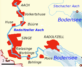 Kaart van het verloop van de Radolfzeller Aach