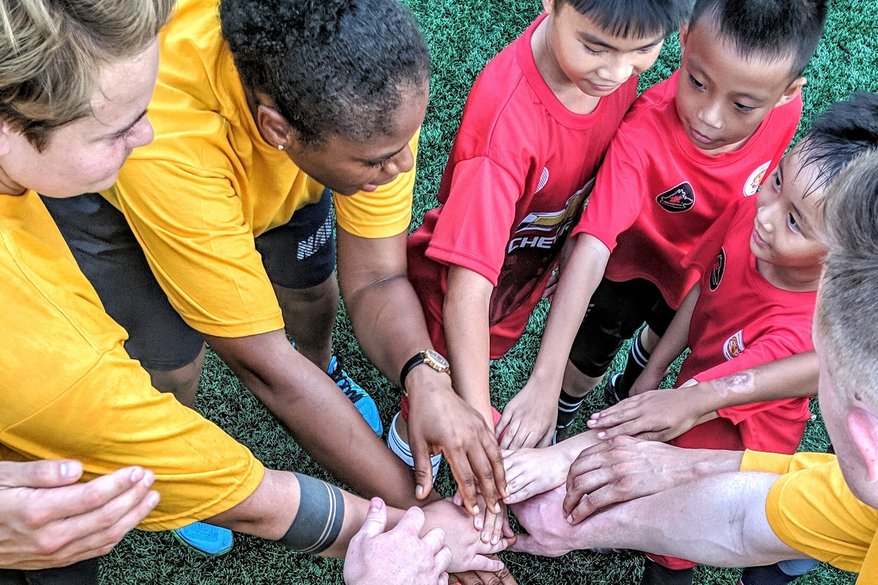 soccer team huddle practice