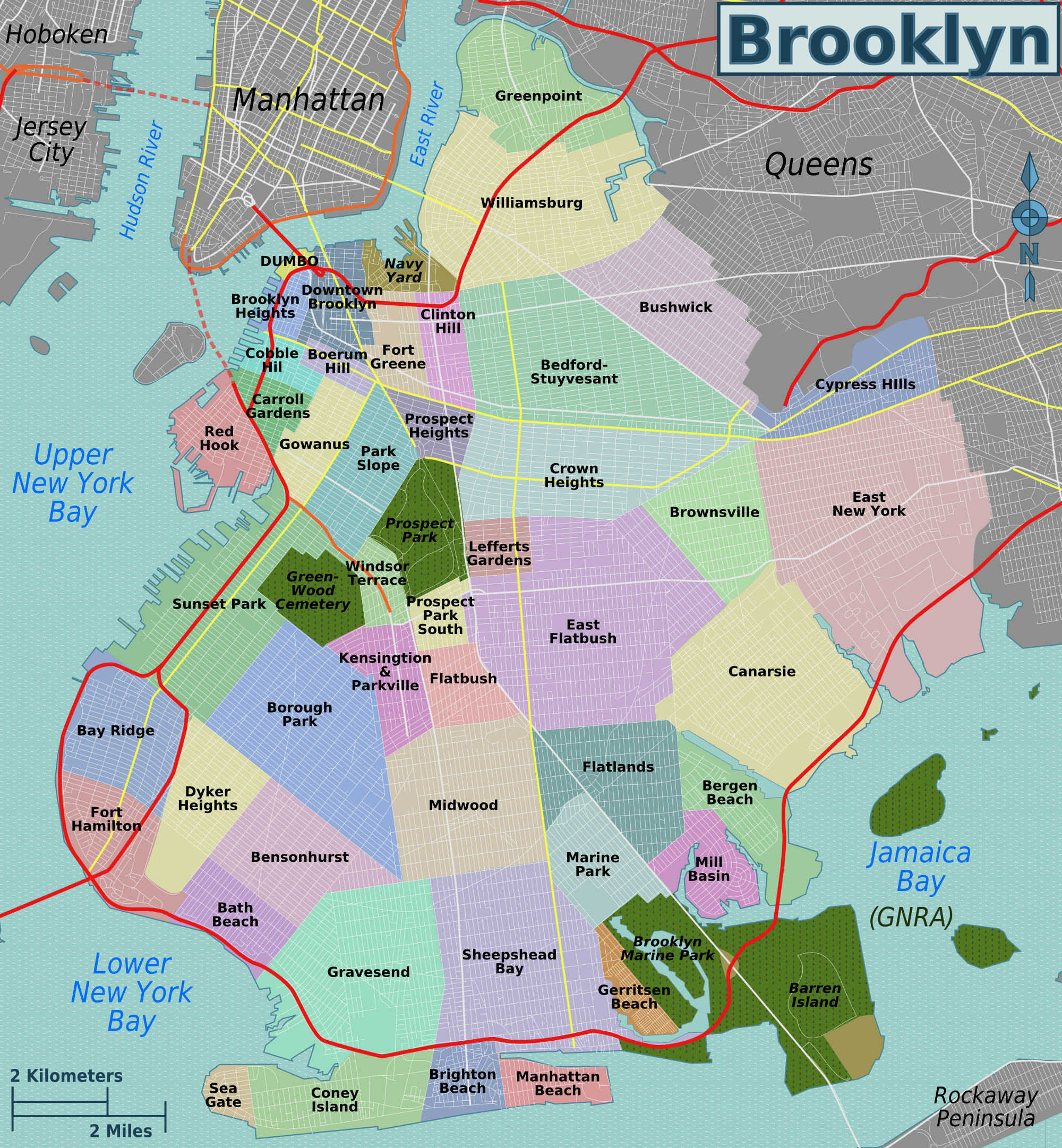 map of manhattan and brooklyn List Of Brooklyn Neighborhoods Wikipedia map of manhattan and brooklyn