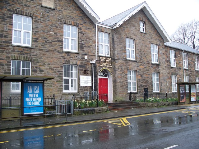 Picture of Ebbw Vale Institute (EVI) courtesy of Wikimedia Commons contributors - click for full credit