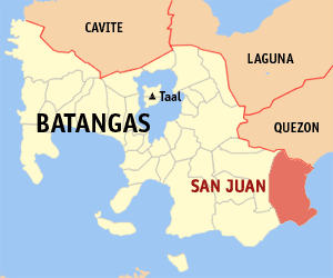 Mapa han Batangas nga nagpapakita kon hain nahimutang an San Juan