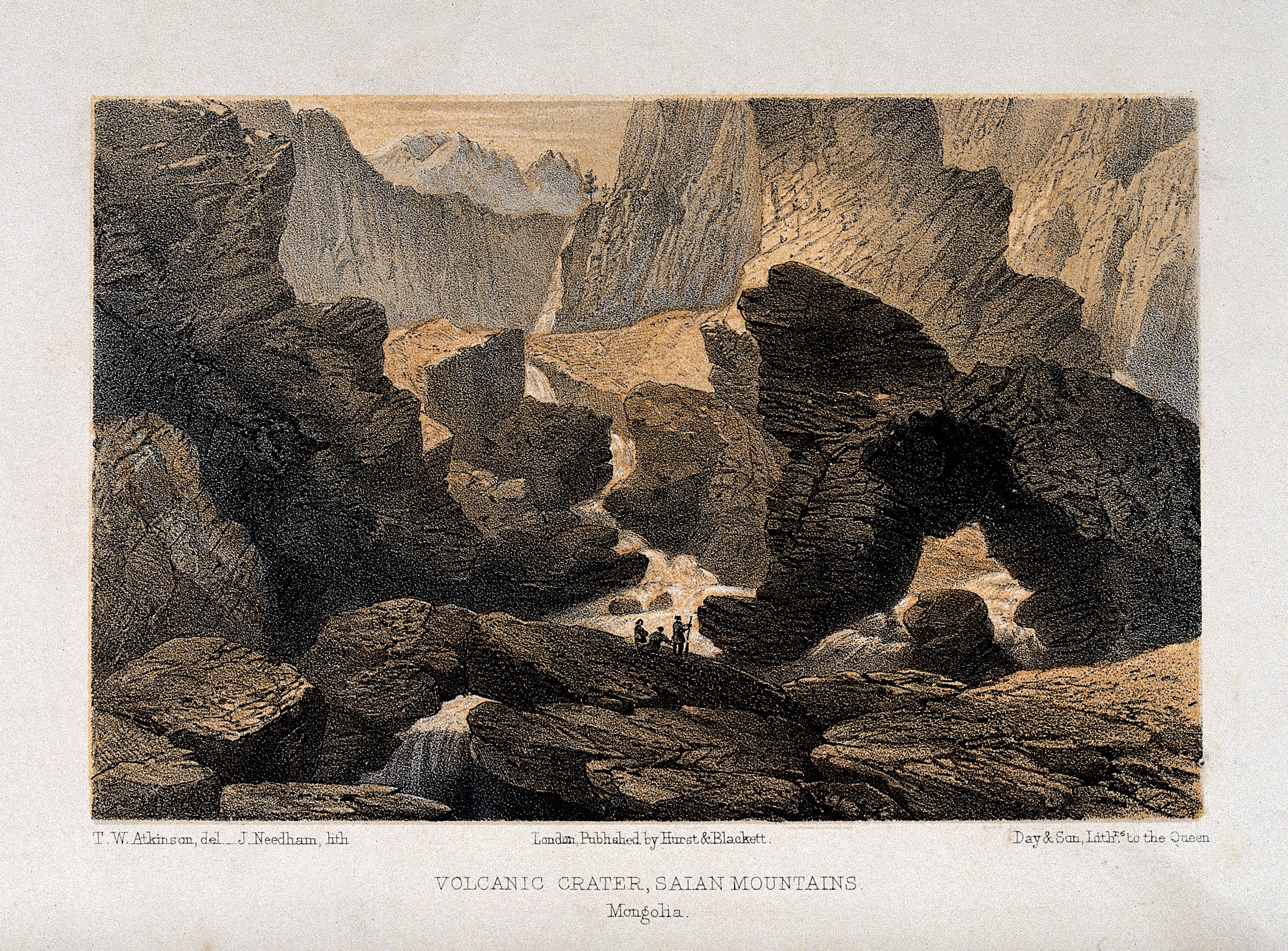 Lithograph of a volcanic crater in the [[Sayan Mountains