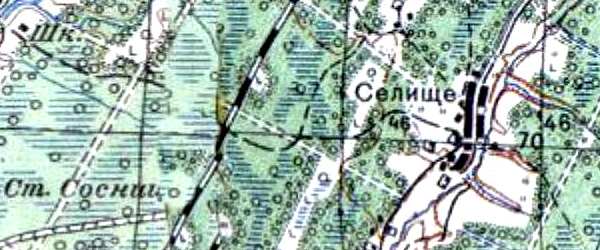 Деревня Селище на карте 1940 года