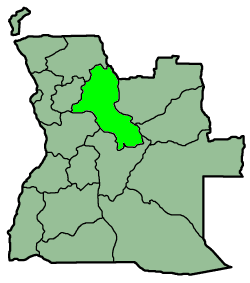 Harta provinciei Malanje în cadrul Angolei