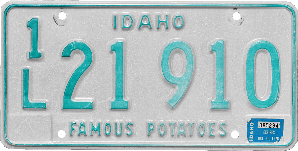 Автомобильные номера штата Айдахо. Печать Айдахо. Idaho 1979 год. Табличка США for Color only. Id file new