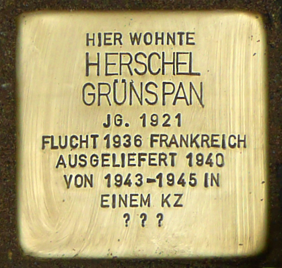 File:Stolperstein Herschel Grynszpan nach Verlegung.jpg