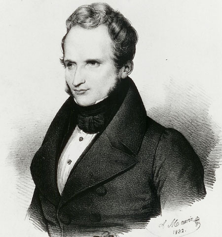 Retrato litográfico de Alfred de Vigny en 1832.