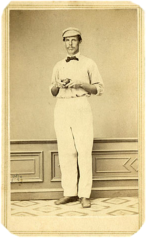 Harry Wright wearing a baseball cap, circa 1863.