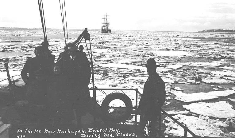 File:Aboard SS DORA, In the ice near Nushagak, Bristol Bay, Bering Sea, ca 1912 (THWAITES 114).jpeg