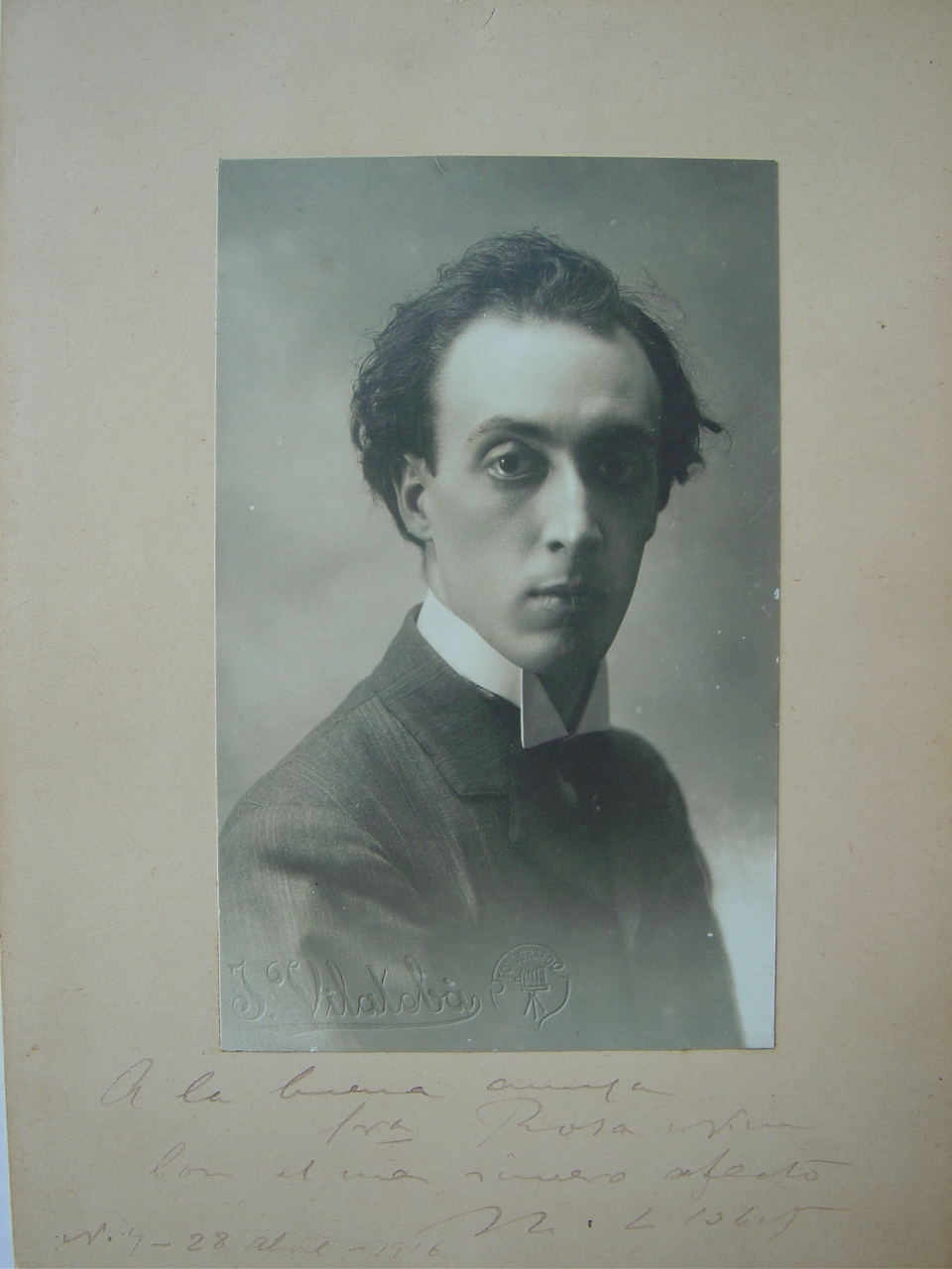 Portrait of classical guitarist/composer Miguel Llobet dated 1916