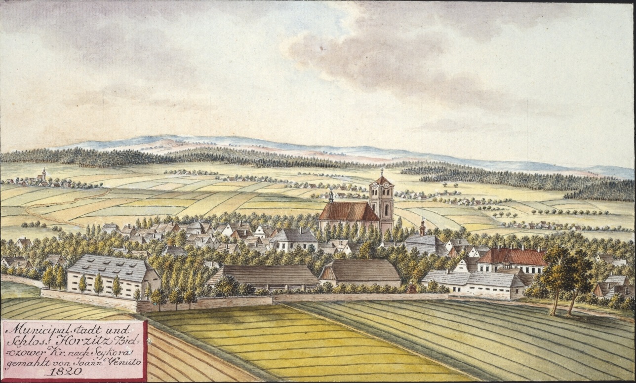 Municipalstadt und Schloss Horzitz Bidczower Kr. nach Seykora gemahlt von Joann Venuto.jpg