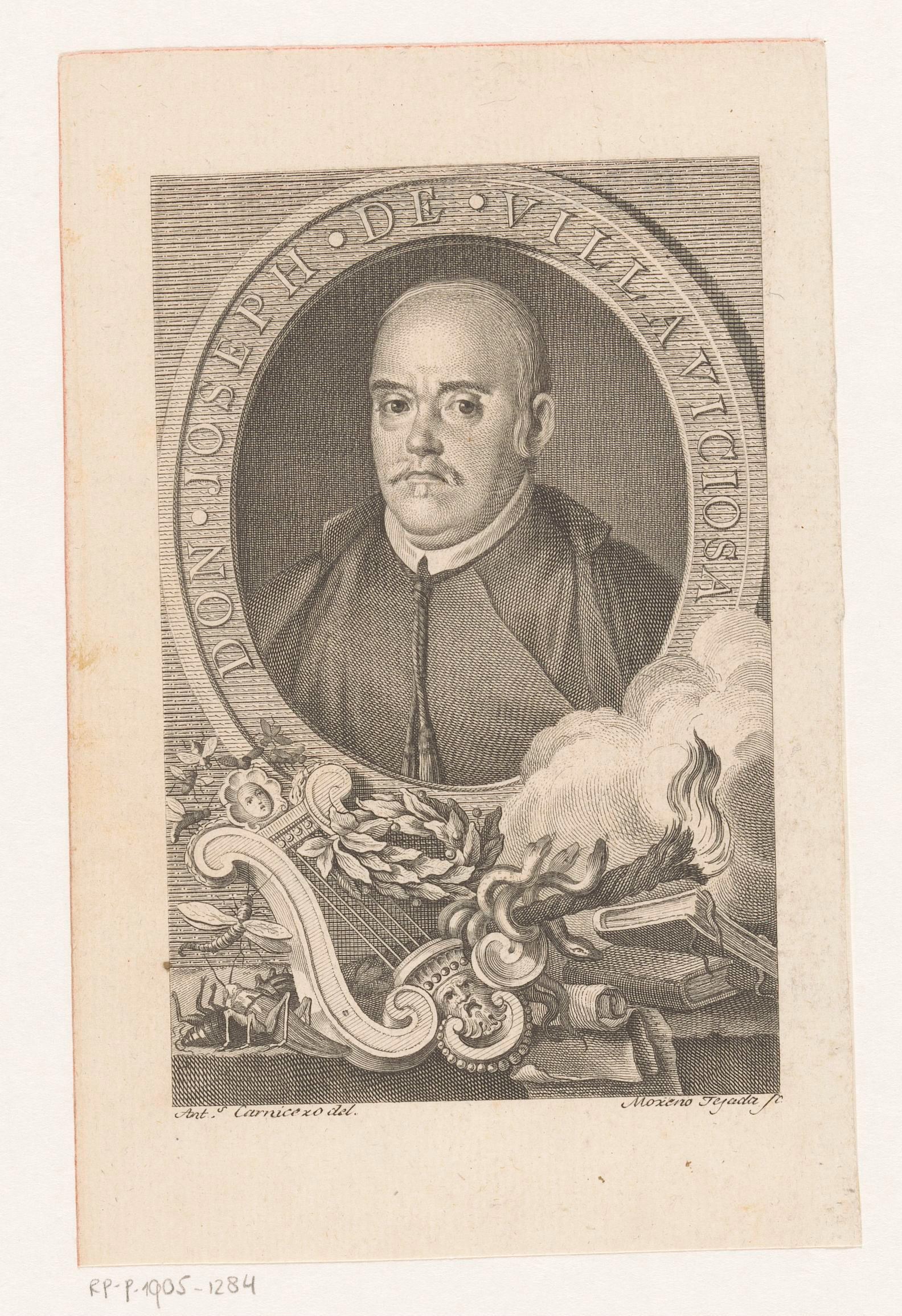 ''Retrato de José de Villaviciosa'', grabado calcográfico de [[Juan Moreno de Tejada