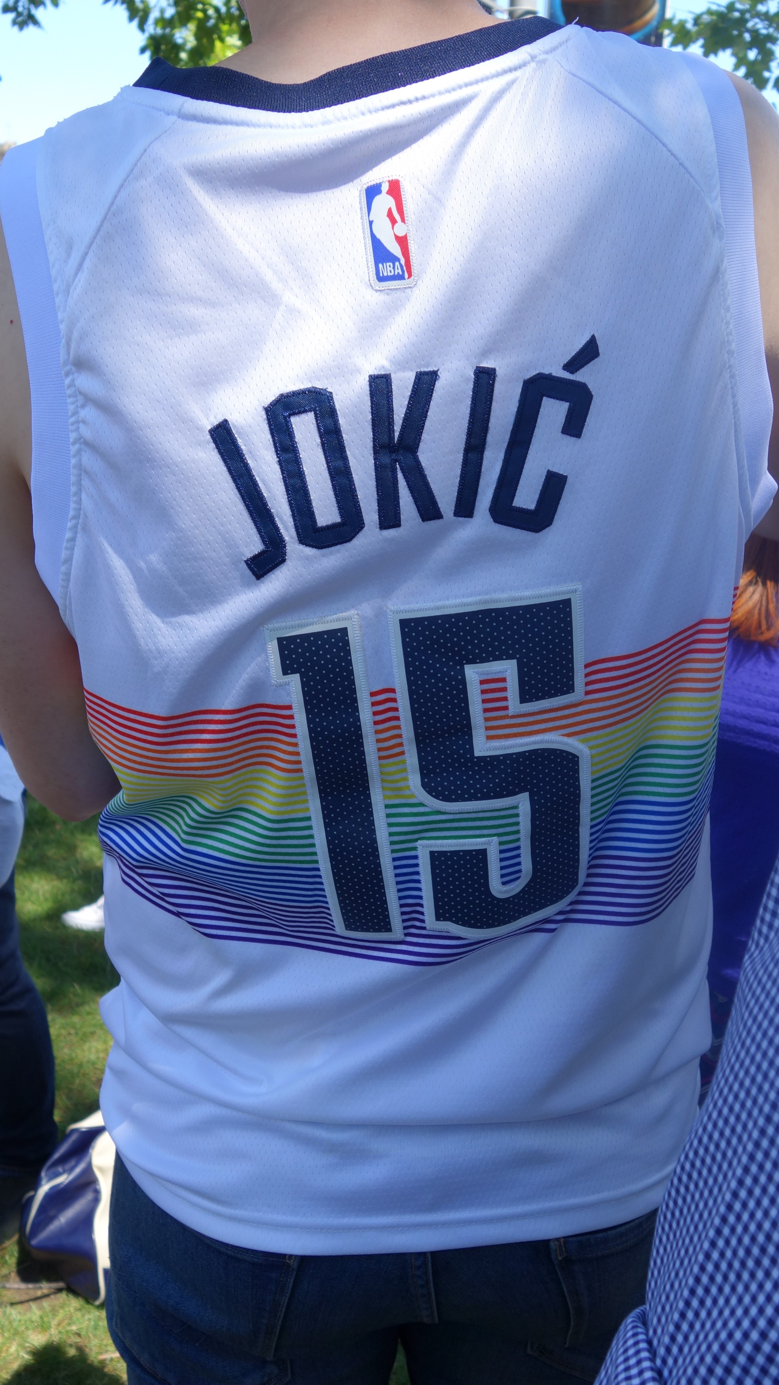 File:Pride Serbia 2019 - NBA player, Nikola Jokić, rainbow white jersey.jpg  - Wikimedia Commons