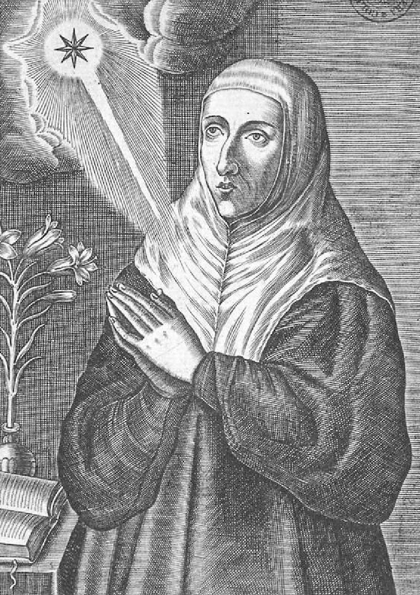 A portrait of Luisa Carvajal y Mendoza printed by [[Juan de Courbes]].