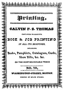 Back cover with an advertisement for printer Calvin F. S. Thomas TamerlaneAndOtherPoemsBackCover.jpg