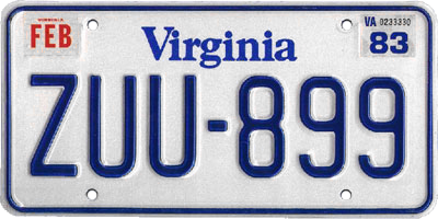 File:Virginia license plate, 1979–1992 series with February 1983 sticker.png