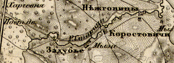 Деревня Задубье на карте 1863 года