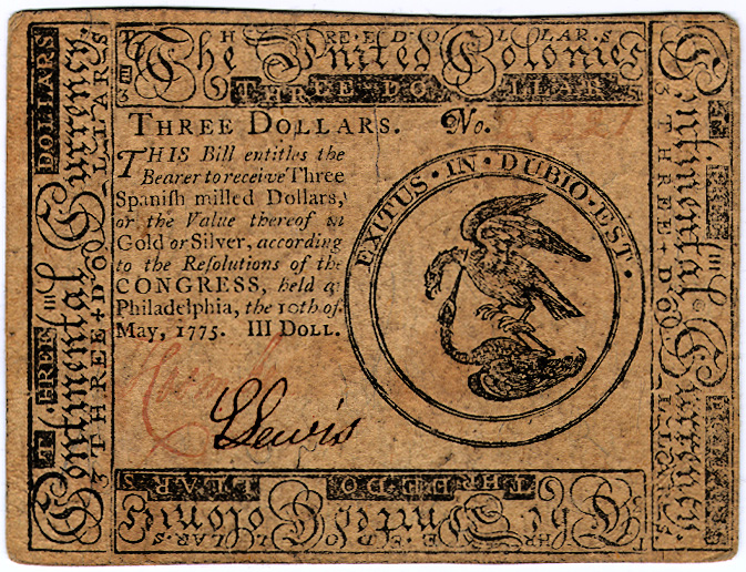 File:Continental Currency $3 banknote obverse (May 10, 1775).jpg