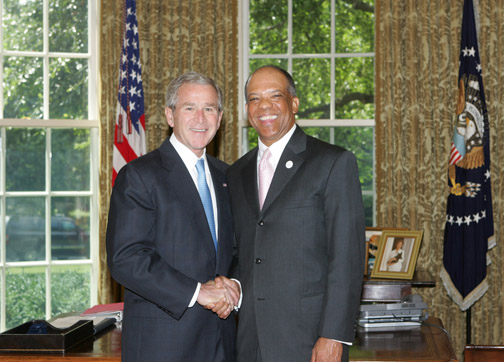 File:George W. Bush and Ewart Brown.jpg