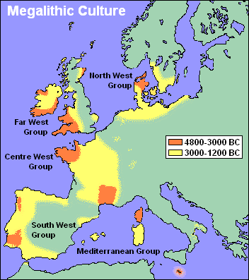 Karte Megalithkulturen in Europa. Megalithic Culture