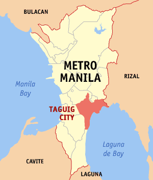 Mapa ti Metro Manila a mangipakita iti lokasion ti Siudad ti Taguig