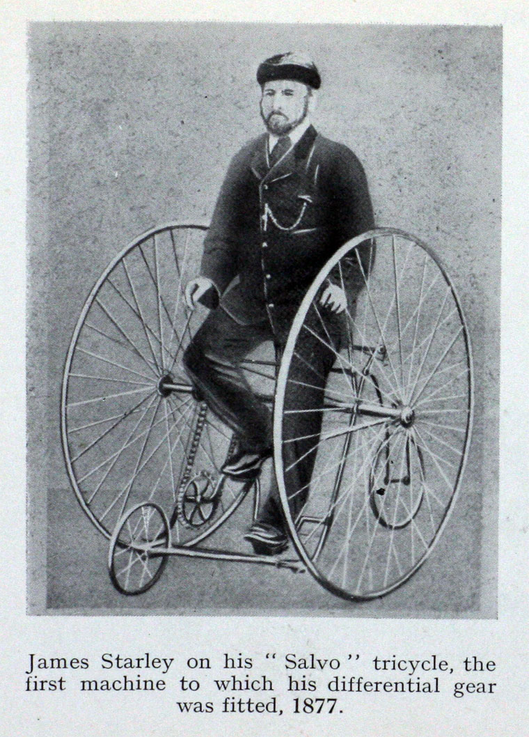 File James Starley on his Salvo tricycle 1877.jpg Wikimedia