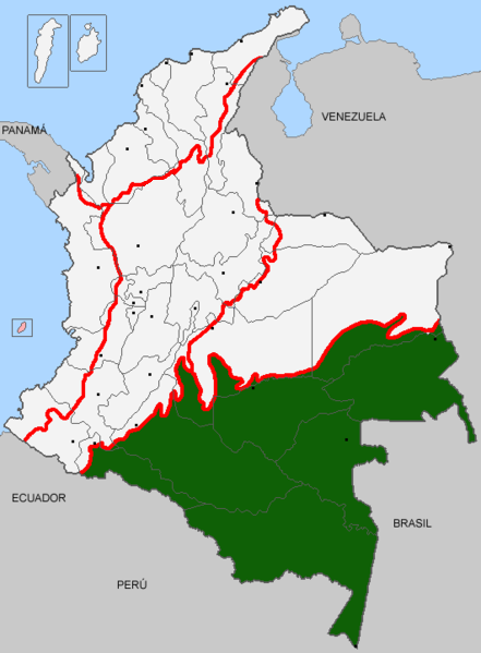 mapa de la Región Amazónica de Colombia.
