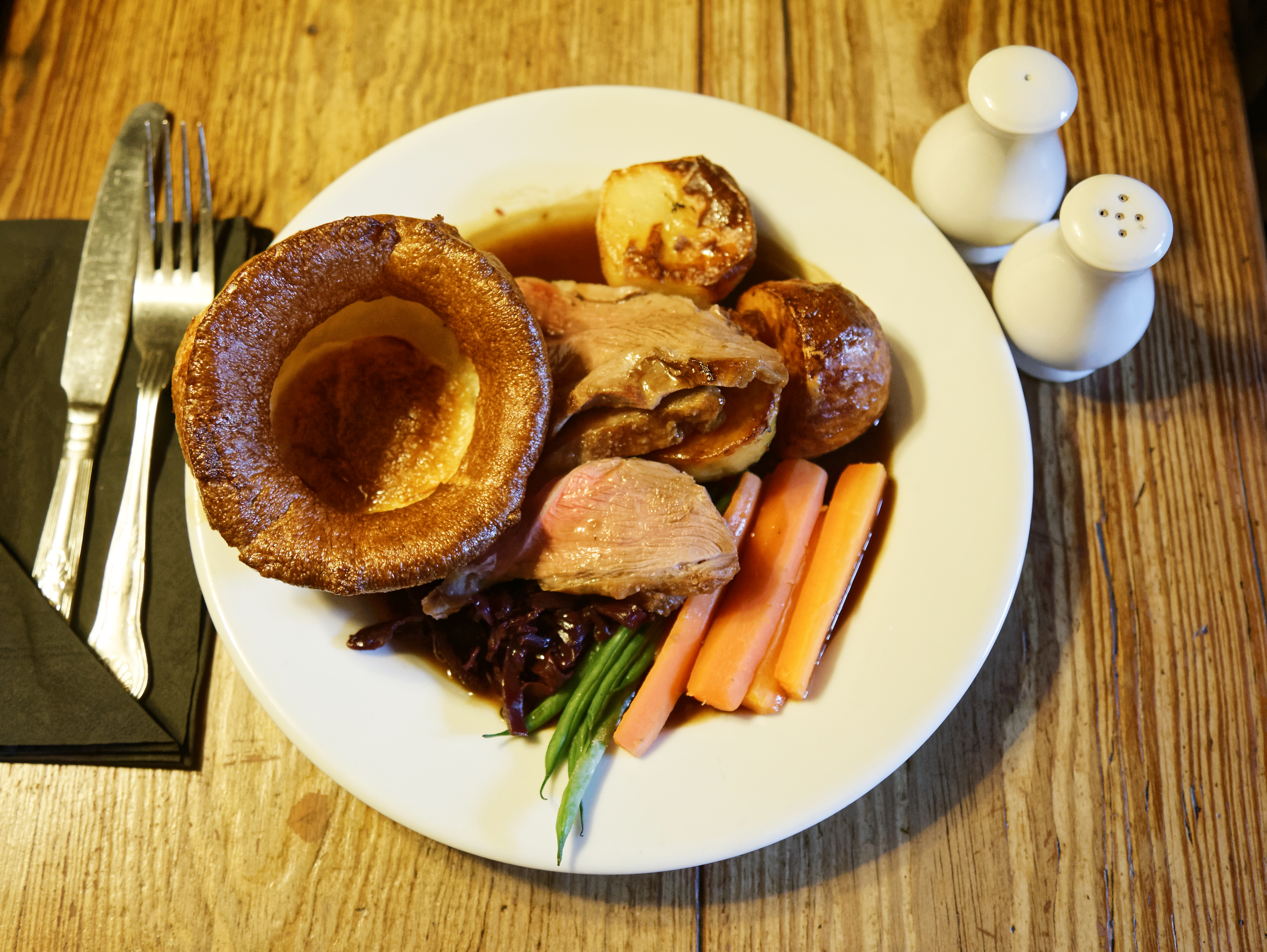 A roast lamb dinner at Black Horse Inn, Nuthurst, West Sussex England.jpg