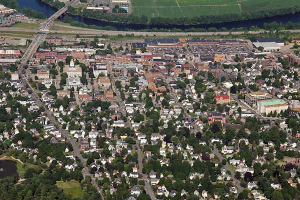 Aerial view of downtown Concord (looking east)