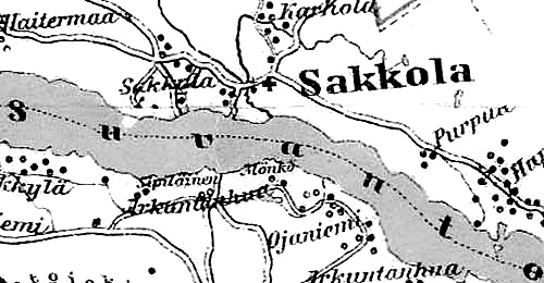 Vesnice Sakkola na finské mapě z roku 1923
