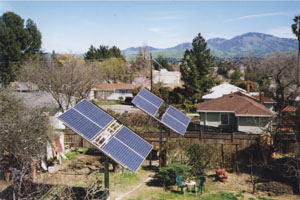 Solar trackers may be driven by active or passive solar technology SolarTrackerRoofView300W200H.jpg