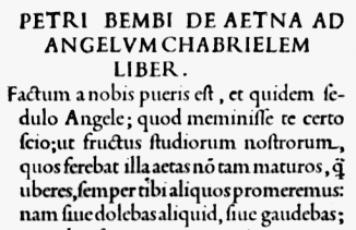 El comienzo del ''De Aetna'', opúsculo escrito por Bembo.